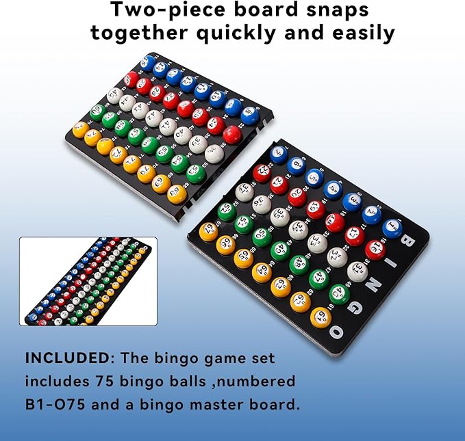 GSE Games & Sports Expert Professional Bingo Master Board & 7/8" Multi-Color Balls, Black Bingo Calling Board for Parties, Large Groups, Family Game Night