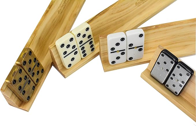Domino Racks 4packs - Authored Design Nut Brown Tile Holders for Dominoes Set Mexican Trains Mahjoon Chickenfoot