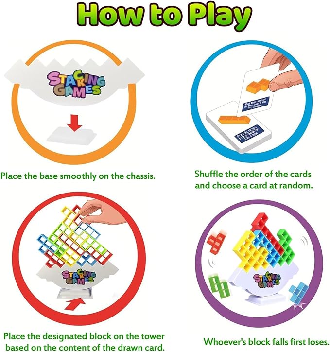 Tower Stack Game for Kids 8-12, 48PCS Educational Stacking Toy Balance Block Game for Ages 6-8, Fun Board Games for Kids and Adults