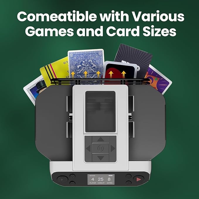 Automatic Card shuffler and Dealer 2-in-1 Machine 2025, 1-12 Player, Rotatable 360°, Remote Card Calling, Ultra Quiet, Rechargeable, for Board Games and Poker, Casino Card, UNO, Five Crowns