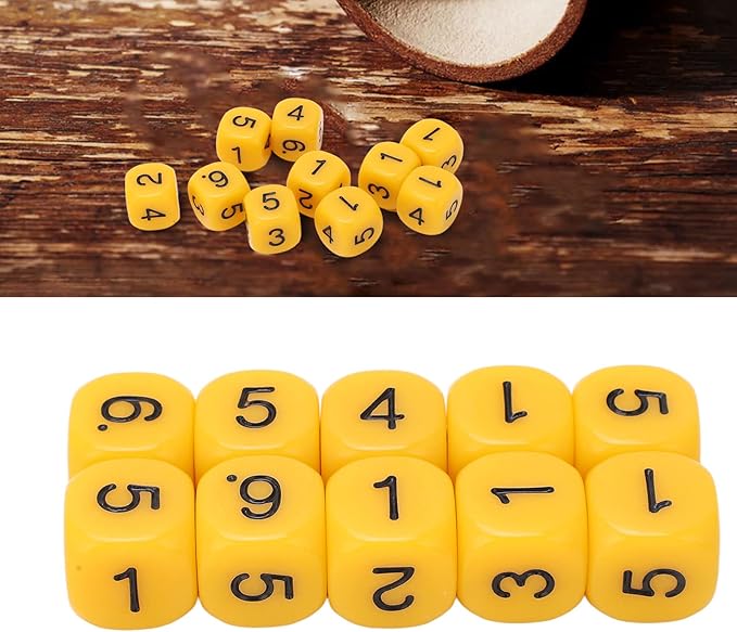 Number Dice, 20 6Sided Plastic Dice, Rounded Corners (Yellow)