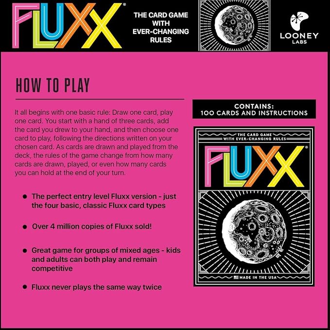 Looney Labs Fluxx 5.0 Card Game Fun, Fast-Paced, Ever-Changing Rules, Perfect for Family Game Night and Parties