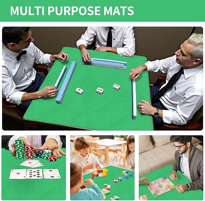 Square Large Tabletop Game Playmat,Used for Playing Poker,Mahjong,Playing Cards,and Role-Playing Games, with Thick Seam Edge,Waterproof,and Anti Slip(100 * 100cm*2mm) Green