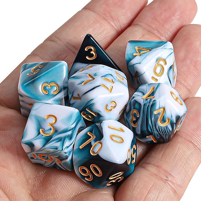 CiaraQ DND Polyhedral Dice Set with a Black Dice Bag for D&D RPG MTG Role Playing Table Games