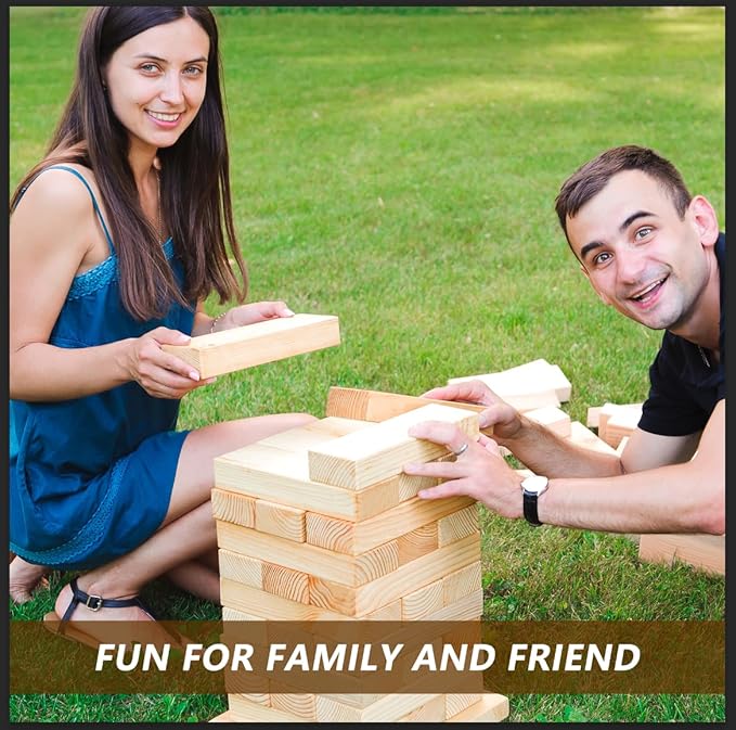 X-Large Size Giant Tumble Tower, 56 Blocks Outdoor Yard Games Stacking Games Includes Dice Carrying Bag Scoreboard, Stacking Up to 5FT for Backyard Lawn Party Playing