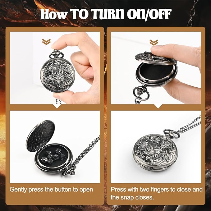 D&D Dice Set,7PCS Metal Dice for Dungeons and Dragons,Mini Dice Set with Pocket Watch Case,Role Playing Board Games Accessories (Dragon, Ancient Silver)