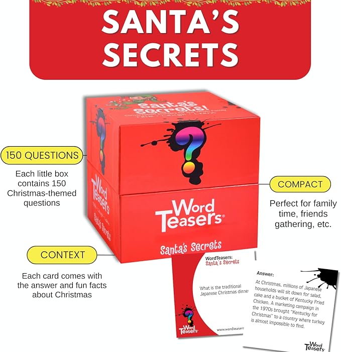 WORD TEASERS Santa's Secrets - Family Trivia Game with Holiday Conversation Cards & Party Game - 150 Trivia Cards