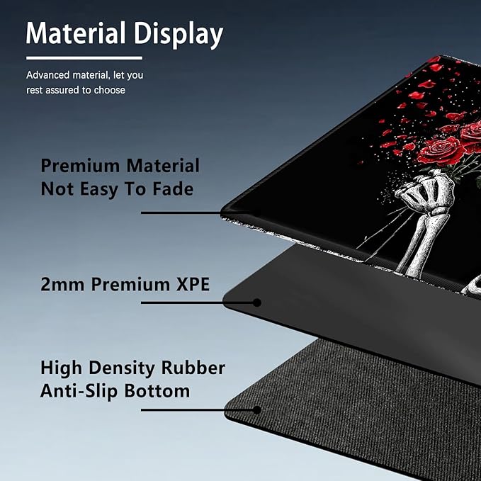 MTG Playmat Size 23.6x13.8in with Storage Bags Portable Playmat TCG and Board Game Mat for Cards Rubber Base Slip-Resistant Mousepad Desk Mat (Skeleton Rose,No with Zone)