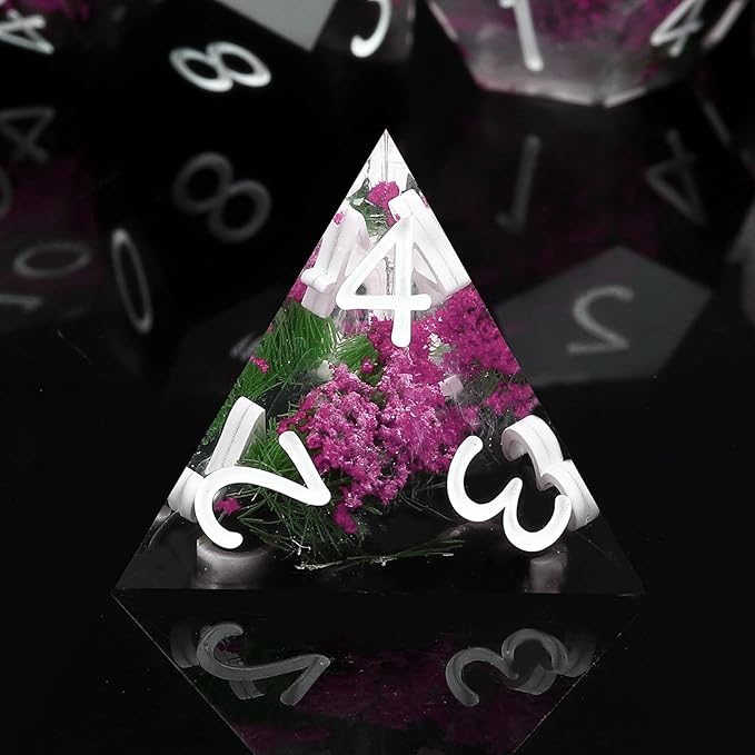 Haxtec Flower D&D Dice Set with Case - Polyhedral Dice, Sharp Edge Resin Dicia for TTRPGs DND Gift
