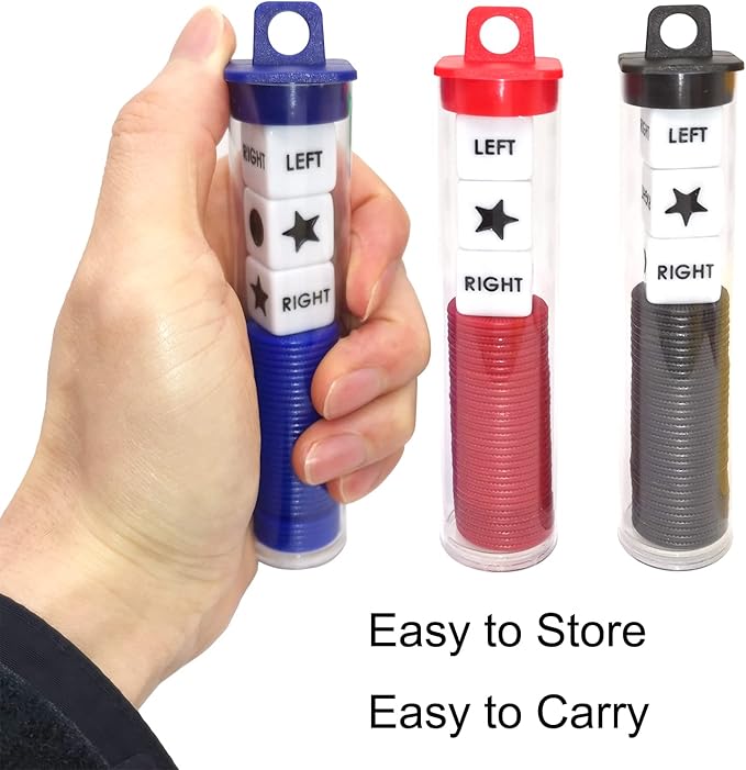 Left Right Center Dice Game Prime Set Bundle with 3 Dices + 36 Chips. Round Tube Storage is Very Convenient for Travel. Easy to Store, Carry Around. (3 Pack)