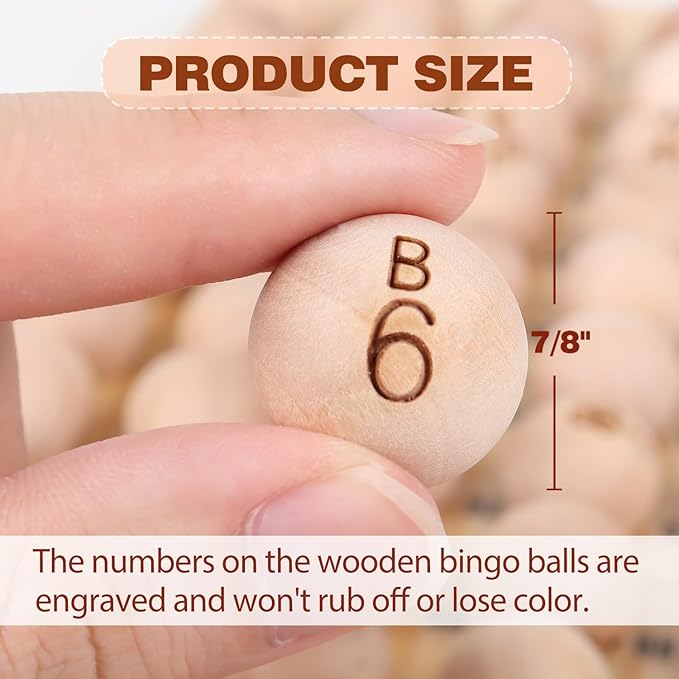 GSE Games & Sports Expert 7/8-Inch Bingo Balls, Solid Wooden Replacement Bingo Game Balls for Parties, Prize Raffles