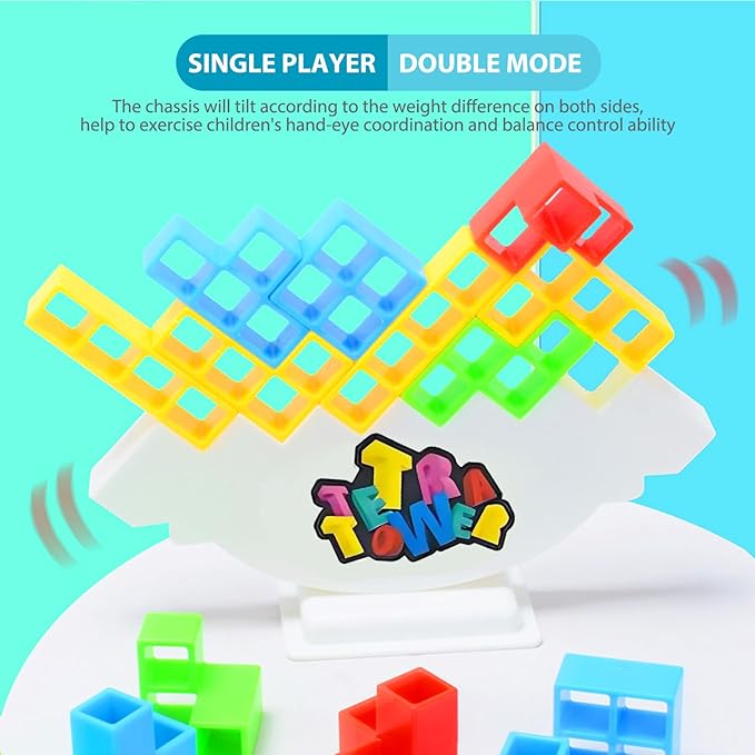 16Pcs Tetra Tower Balance Game Puzzle Block Stacking Toys, Fun Party Games for Kids Indoor Tetra Board Games for Adults and Family
