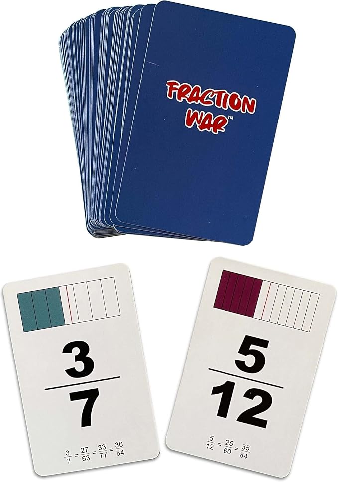 Fraction War Math Game - Fun Math Game to Learn, Compare and Simplify Fractions for 2nd Grade, 3rd Grade, 4th Grade, 5th Grade (1 Pack - Red White & Blue)
