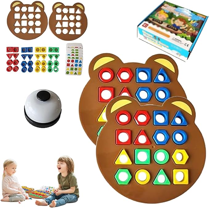 Shape Matching Game, Hailoyearn Shape Matching Game, Geometric Shape Quick Matching Board Game, Cute Bear Shaped Checkerboard Interactive Board Games for Two Players