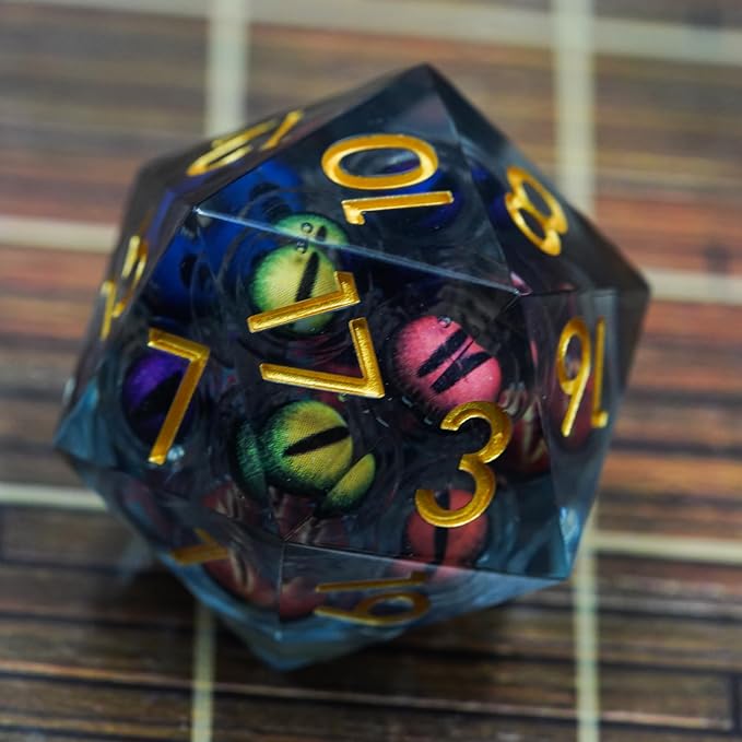 Dungeons and Dragons DND Dice D20, Moving Eyeball Liquid Core Dice Set D&D 33MM Oversized D20 Single Sharp Edge Resin dice with Gift Case, Polyhedral Dice for Role Playing Game