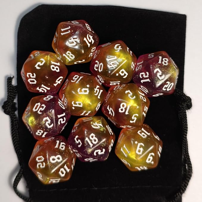 10PCs D20 Polyhedral Dice Set 22mm for DND RPG MTG Dungeons and Dragons Dice (Purple + Gold)
