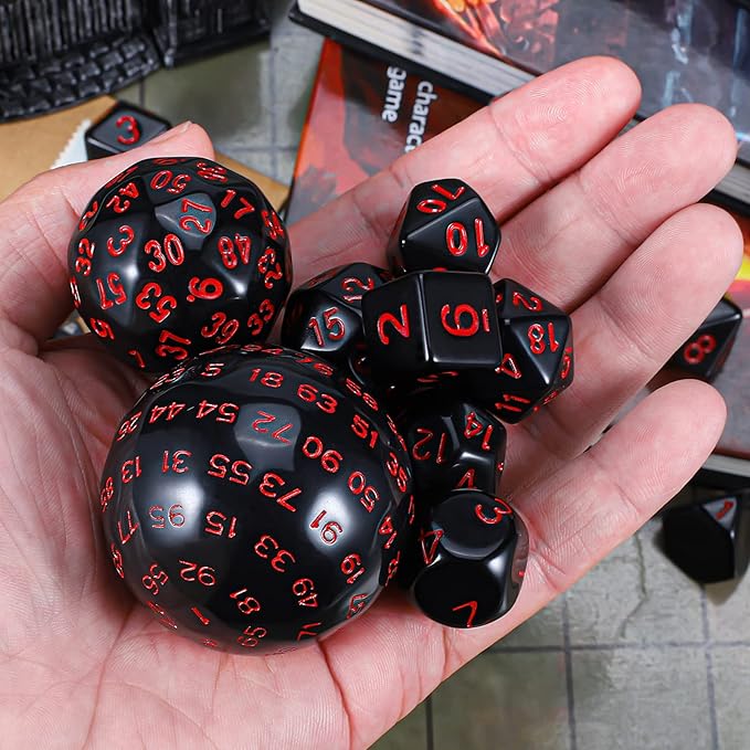 CiaraQ DND Polyhedral Dice Set (15pcs) D4-D100 Game Dice with Dice Bag for Dungeons and Dragons Role Playing Table Games (Black & Red)