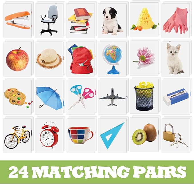 48 Pcs Giant Memory Matching Game Cards Jumbo Board Game for Outdoor Educational Toys Memory Learning Card for Preschool Kindergarten Classroom Boys Girls Educational and Learning Activities
