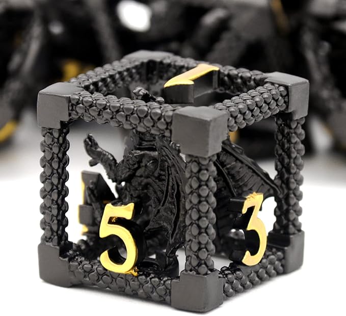 D&D Dice, HNCCESG Metal Dice Set Polyhedral Hollow Role Playing D and D Starter Dice for RPG MTG Table Board Games (3D Black)