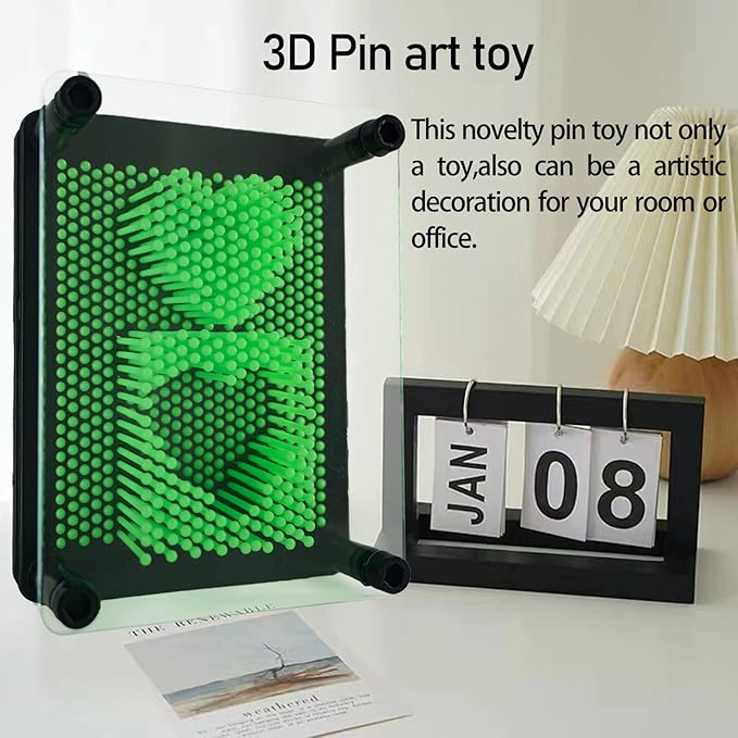 3D Pin Art Sensory Toy Size 5x3.7 Inches Needles Pin Impression Toy Intellectual Fun Rainbow Toys, Green