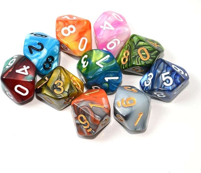 SmartDealsPro 10-Pack D4 D6 D8 D10 D12 Multi Colored Polyhedral Dice for for Dungeons and Dragons DND RPG MTG Table Games (Double Color, D10)