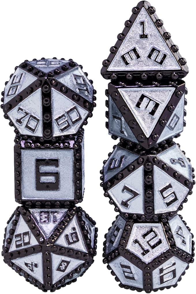 UDIXI Metal Dice Set D&D, Rivet Metal DND Dice Set for Dungeons and Dragons Role Playing Games (Black Nickel Silver)