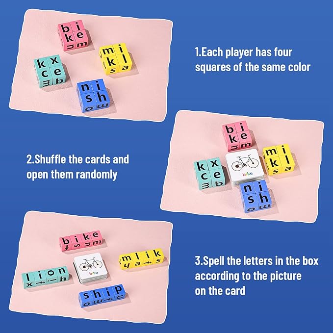 DragonflyDreams Wooden Blocks Spelling Puzzles, Matching Letter Game, Kids Learning Toys Ages