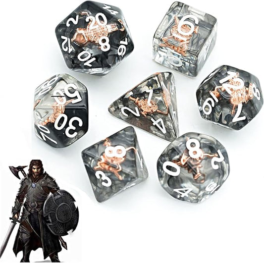 UDIXI 7PCS Polyhedral DND Dice Set, 7-Die D&D Dice Set Filled with Shield for Role Playing Games as Dungeons and Dragons RPG Tabletop Games (Fighter)