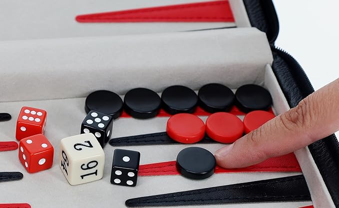 WE Games Magnetic Premium Backgammon Board Game Set, Black Travel Sized Backgammon Game, Classic Strategy Game for Families, Includes Carrying Leatherette Case Magnetic Chips, Durable Design