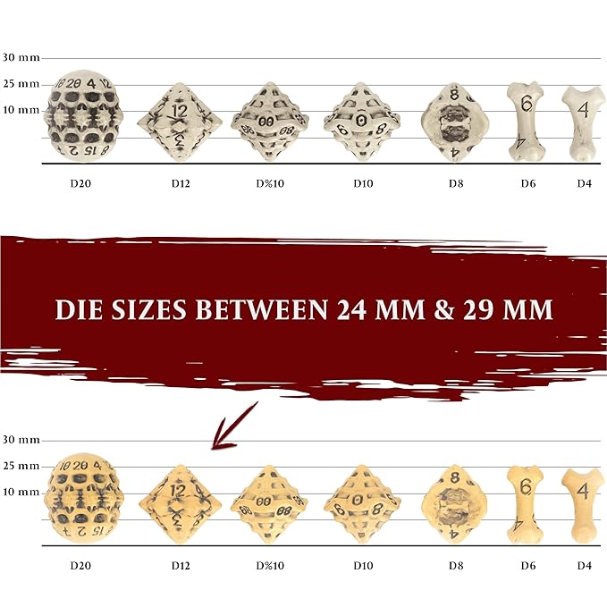 D12 Dice Set - Set of Six 12 Sided Dice - Skull & Bone Themed RPG Dice. Cool & Unique Gift and Compatible with Dungeons & Dragons (DND), D&D, Pathfinder, D and D (Ancient Bone Yellow)