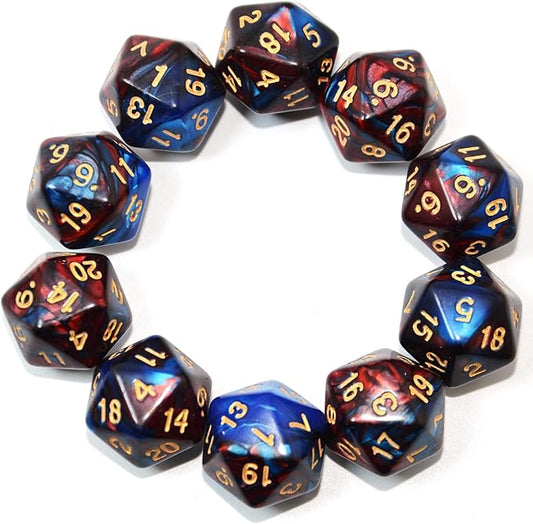 SmartDealsPro 10-Pack 20 Sided Dice D20 Polyhedral Dice for DND RPG MTG Table Game(Blue-Red)
