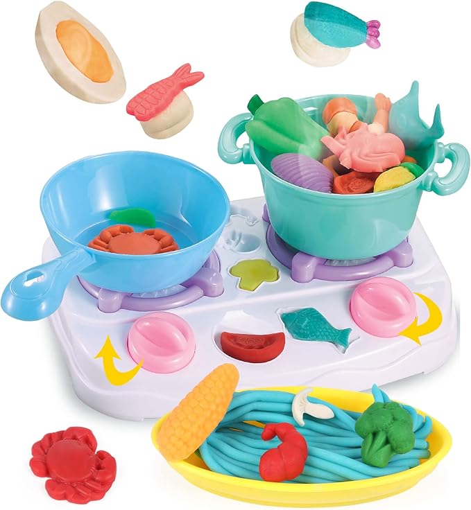 Color Dough Sets for Kids Ages 4-8, Stovetop Kitchen Accessories, Kitchen Creations Toy,Pretend Play Cooking Game, Educational Toddler Toys