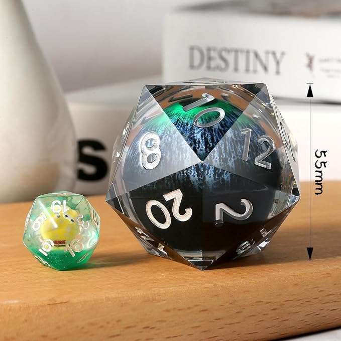 55mm LED Eye D20 Dice,DNDND 20 Sided Resin Dice with Gift Velvet Pouch for Dungeons and Dragons and Table Game(Eye)