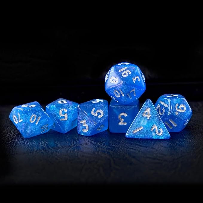 Moonstone 10mm Mini DND Dice Set for MTG RPG Dungeons and Dragons Role Playing Game, Moonstone Mandarin Blue Color