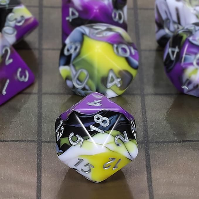 CiaraQ DND Polyhedral Dice Set for Dungeons and Dragons RPG MTG Role Playing Table Games-with 1 Dice Pouch (Purple+Yellow+Black+White)