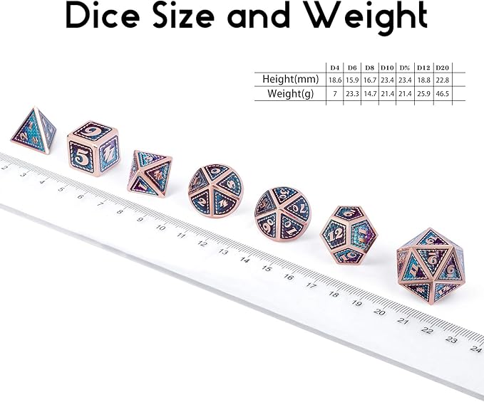 DNDND Metal D&D Dice Set,7 Pieces Dragon Scale Metallic D&D Die with Gift Metal Case for Dungeons & Dragon Game (Teal and Purple with Copper Edge)