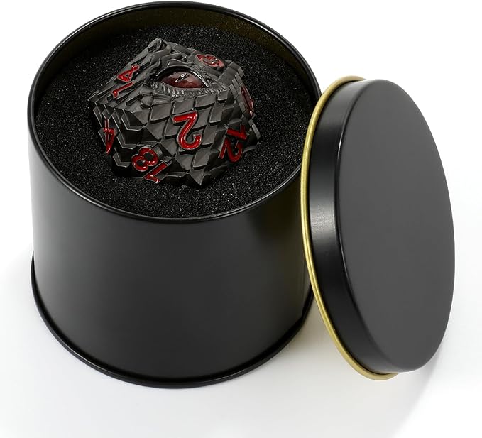 Dragon Eye Scale DND Metal Dice,33mm 20 Sided Giant D20, Large Polyhedral Dice, D&D Metal Dice Set for Dungeons and Dragons, RPG, MTG & Tabletop Games(Gray with Red Eye)