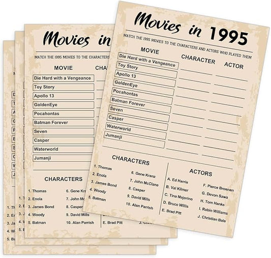 QUPT 30th Birthday Party Games, Movies in 1995 Games, Birthday Party Supplies for Adults, Fun 1995s Party Game，Pack of 30 Cards