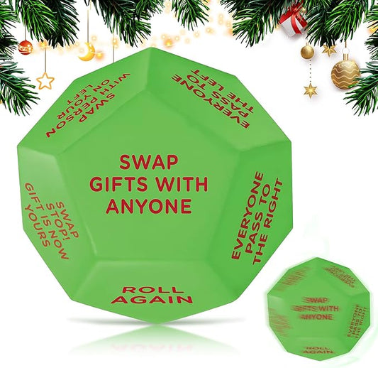 Santa Swap Gift Exchange Dice,2025 New-Exchange Game 12 Different Sides Party Gift Large Dice for Family Friends Holiday Party (1Pcs)