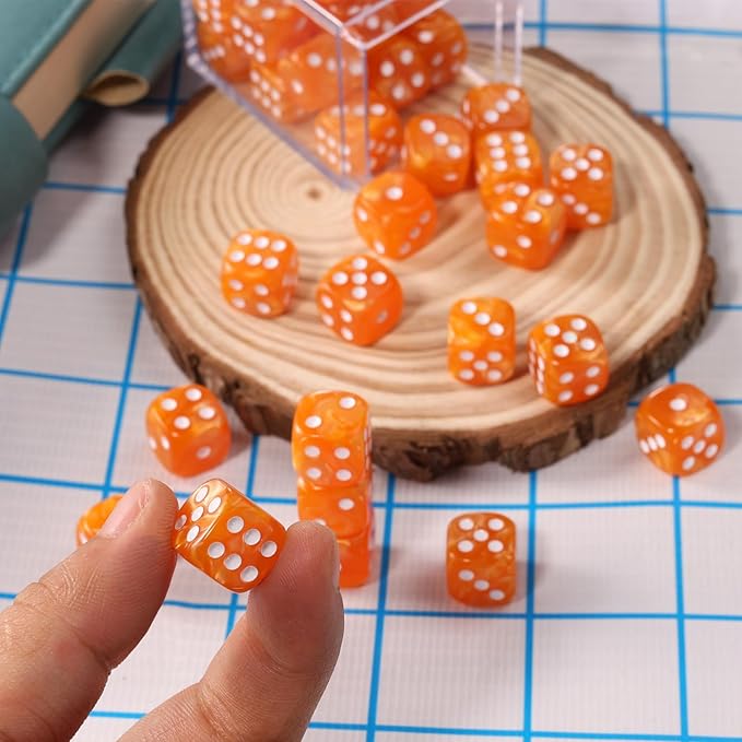 36 Pieces 12mm 6 Sided Mini Dice Set,Pearl Pattern D6 Game Dice Set,6 Sided Standard Game Dice for Board Games Dice Games Classroom Teaching Dices Game, with Portable Gaming Box(Orange)