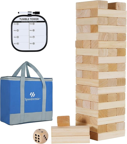 Giant Tumble Tower, 56 PCS Wooden Stacking Game (Stack to 3.5FT) - Pine Stack Timber Board Play with Carrying Bag-Classic Indoor/Outdoor Games for Adults Family