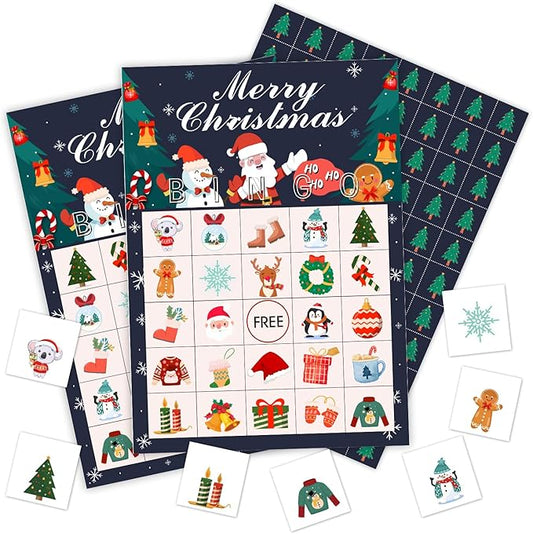 Ziyouza Merry Christmas Bingo Games Cards, Xmas Winter Party Bingo, 24 Players Bingo Games for Family Party Outdoor Trip Activity