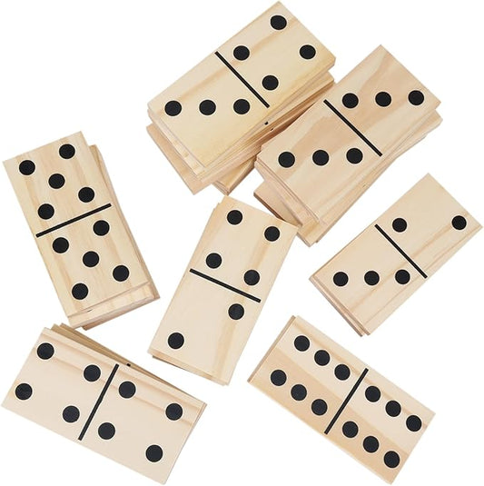 GOTHINK Giant Wooden Dominos Set for Adults and Kids,28pcs Jumbo Natural Wood Black-Dot Dominoes Tiles for Birthday/Holiday Family Party Games,Outdoor Camping Lawn and Backyard Activities 2-4 Players