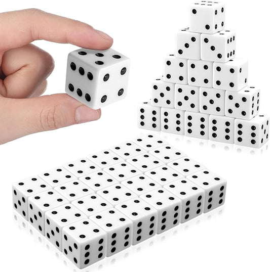 Poen 30 Pcs Standard Dice 25 mm Casino Theme Party Dice Large Opaque Jumbo Acrylic D6 Bulk Sifter for Casino Theme Party Board Vegas Birthday Supply(White)