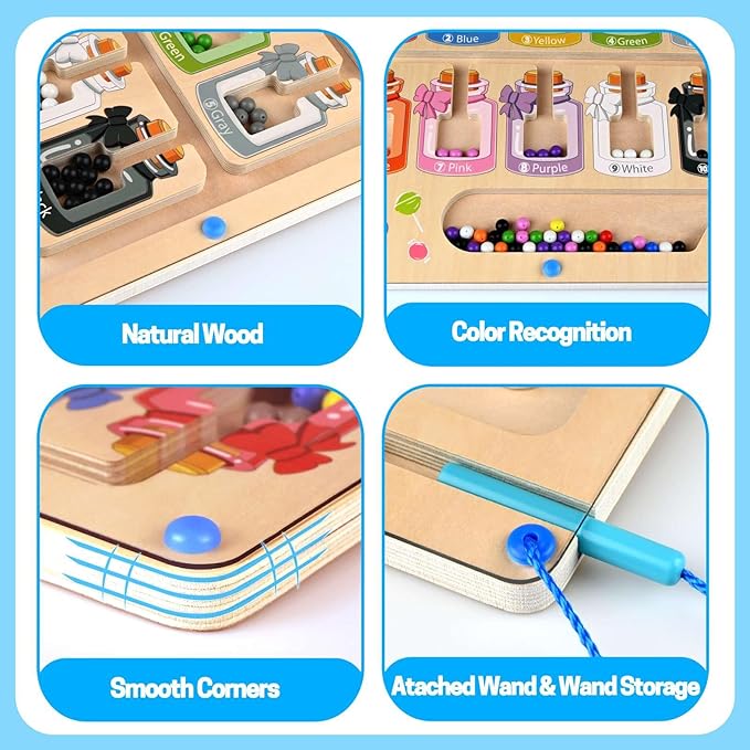 Magnetic Color and Number Maze, Montessori Toys Toddler Fine Motor Skills, Wooden Magnet Board Puzzle Game Color Sorting Counting Matching, Learning Gifts for Boys Girls 3 4 5 Years Old