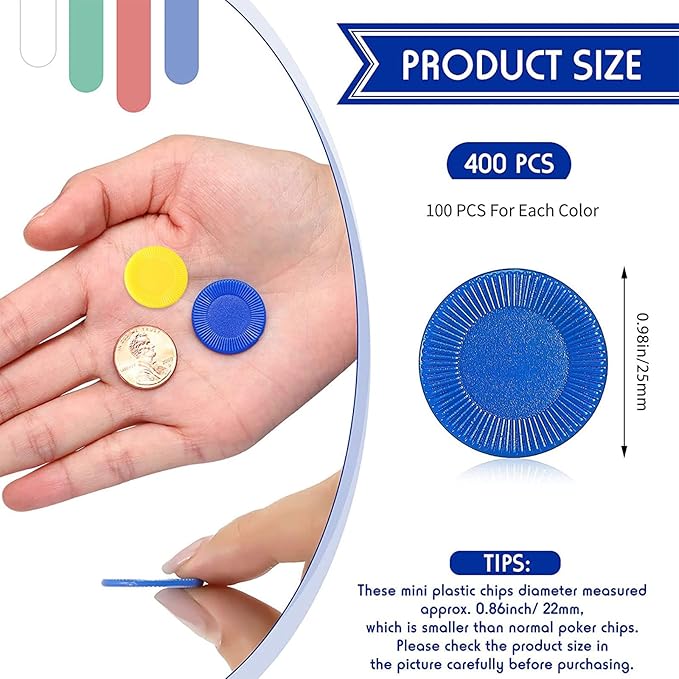 Skylety 400 Pieces Plastic Poker Chips Game Chips 4 Colors Counter Card for Kids Game Playing Learning Math Counting Bingo Game Blank Chips Card for Kids Reward