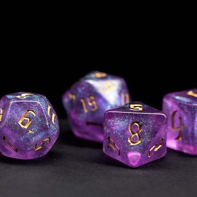 7-Die DND Dice Set Polyhedral Dice Set with a Leather Dice Bag, D&D Dice Set for Dungeons and Dragons, RPG, MTG Table Games (Purple/G)