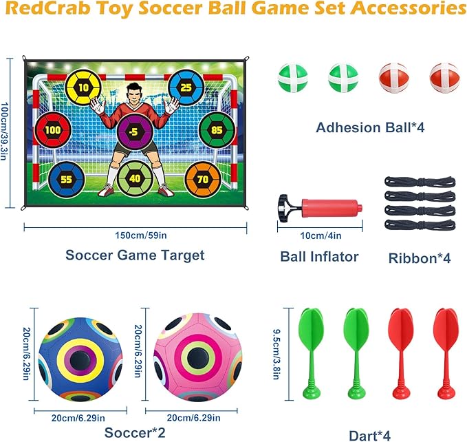 RedCrab Toy Soccer Ball Game Set for Boys and Girls, Outdoor Indoor Backyard Toddler Soccer Goal Games with 2 Football, 1 Flannel Target, 4 Darts, Soccer Toys Gift for 3-5 6-8 8-12 Birthday Christmas