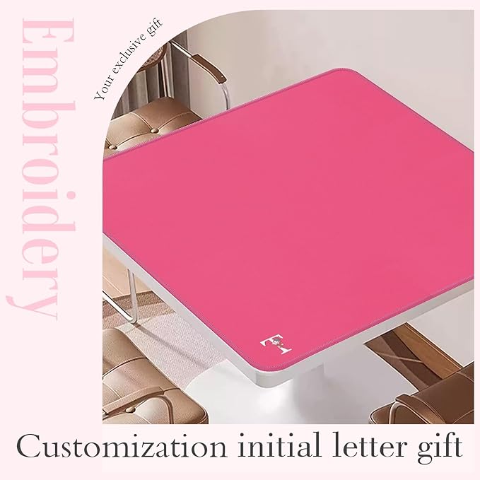 Mahjong Mat | Neoprene Anti-Slip Noise Reduction, Simple Design & Embroidery | 32.4x32.4 Inch Pink | Perfect for Mahjong, Board Games & Tile Games | Elegant Gift(Custom T Letter)