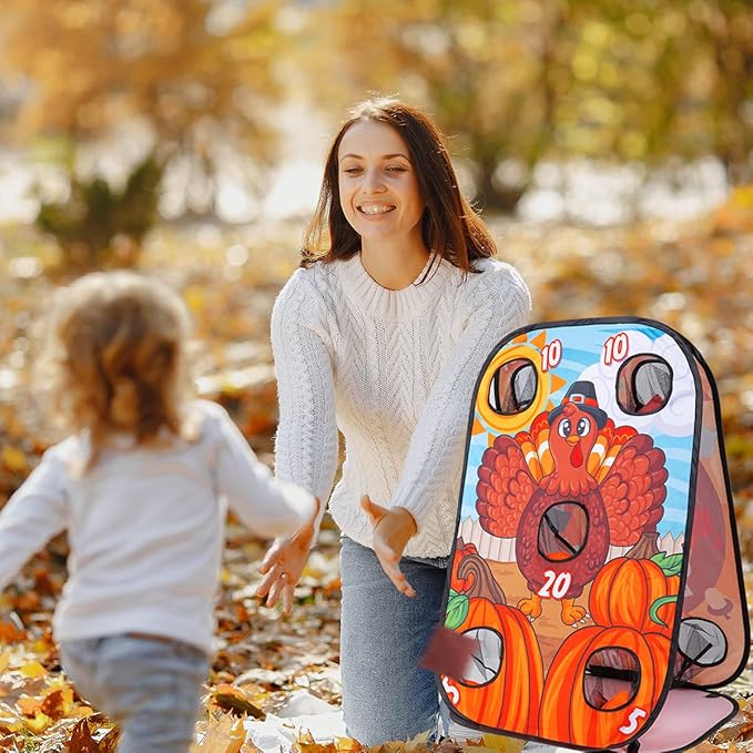 Joyin Thanksgiving Portable Collapsible 5 Holes Toss Game Board with 8 Bean Bags for Outdoor Indoor Yard Games, Backyard Party and Thanksgiving Theme Party Favor Supplies